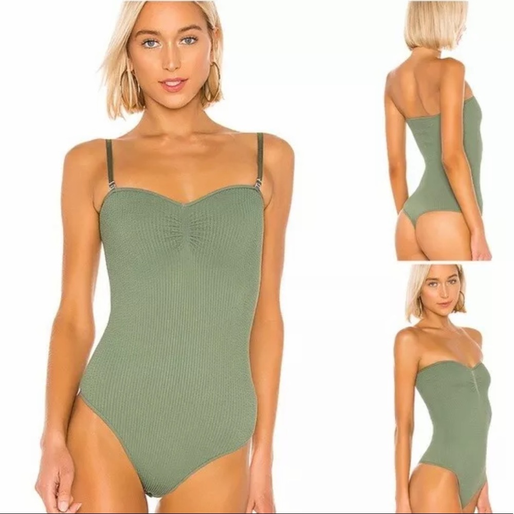 Free People Catch Up Bodysuit Thong Army Green